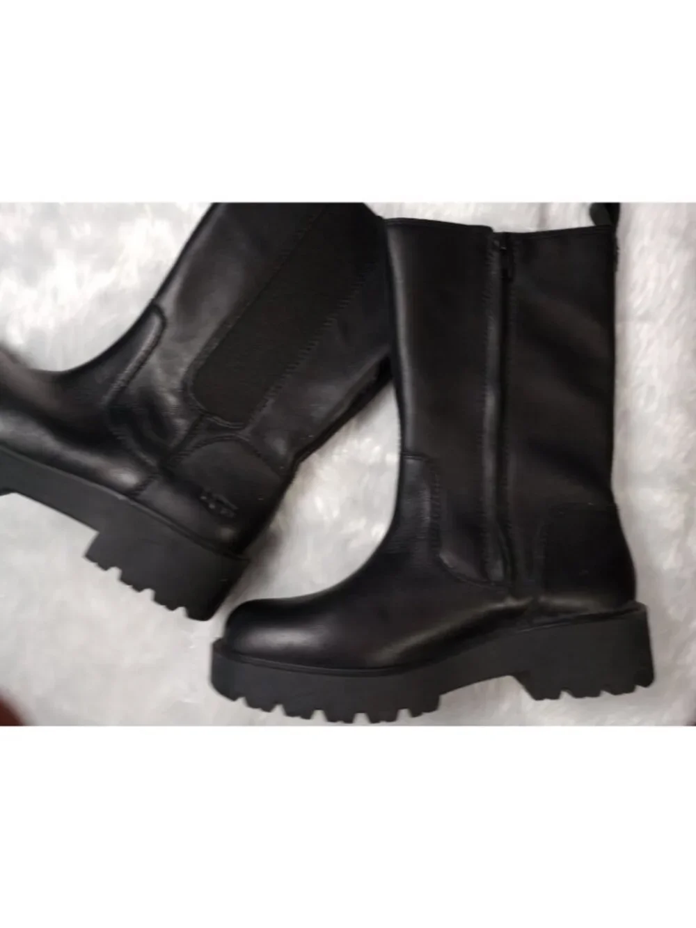 New Women's Black Ugg Boots Leather Biker Moto Waterproof Size 8.5